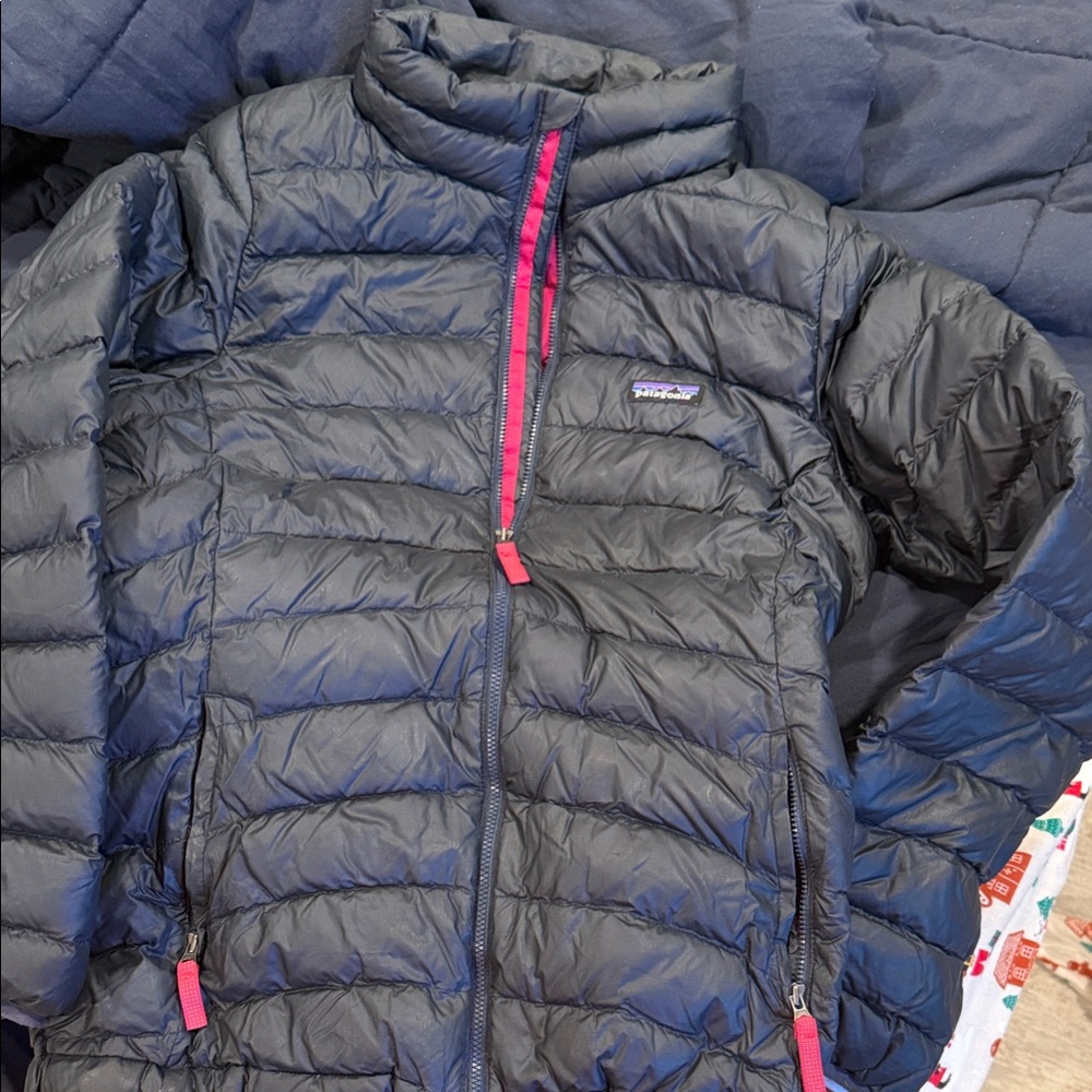 Patagonia Kids Puffer Jacket - Charcoal with Pink Accents
